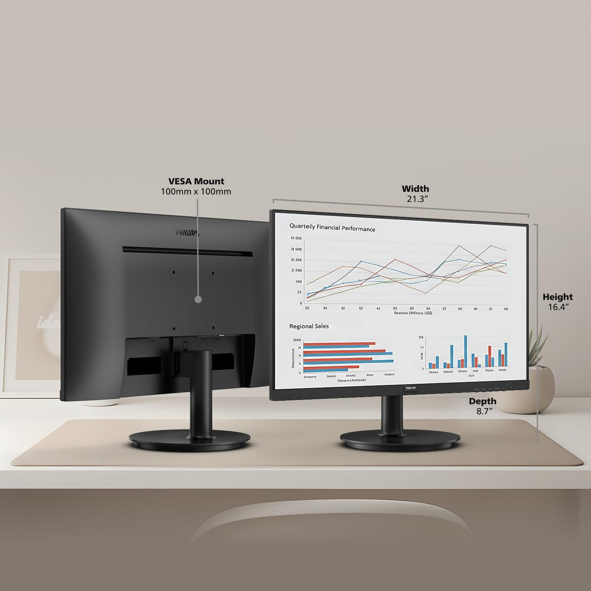 Philips 27" 1920×1080, 4ms, HDMI 1.4, VGA Computer Monitor FHD 100Hz VA VESA Eye Care, 271V8LB