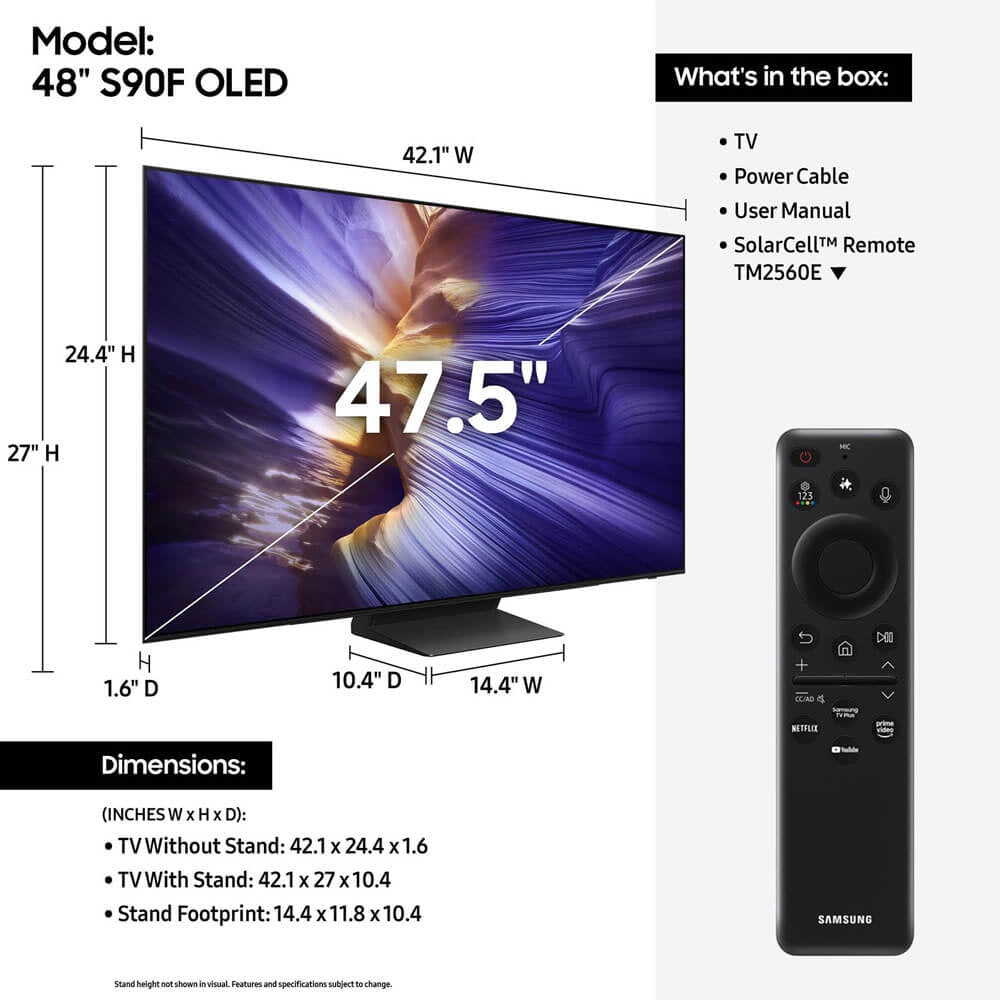 Samsung OLED S90F 48-Inch 4K Vision AI Smart TV in Graphite Black QN48S90FAEXZA