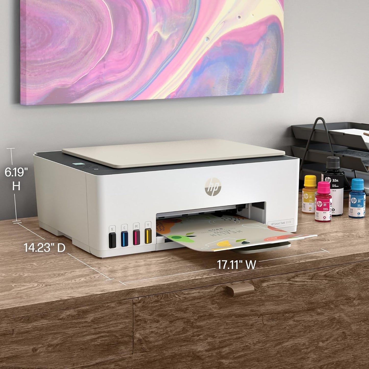 HP - Smart Tank 5103 Wireless AI-Enabled AiO Supertank Inkjet Printer w/ 100 Sheets of Photo Paper - White