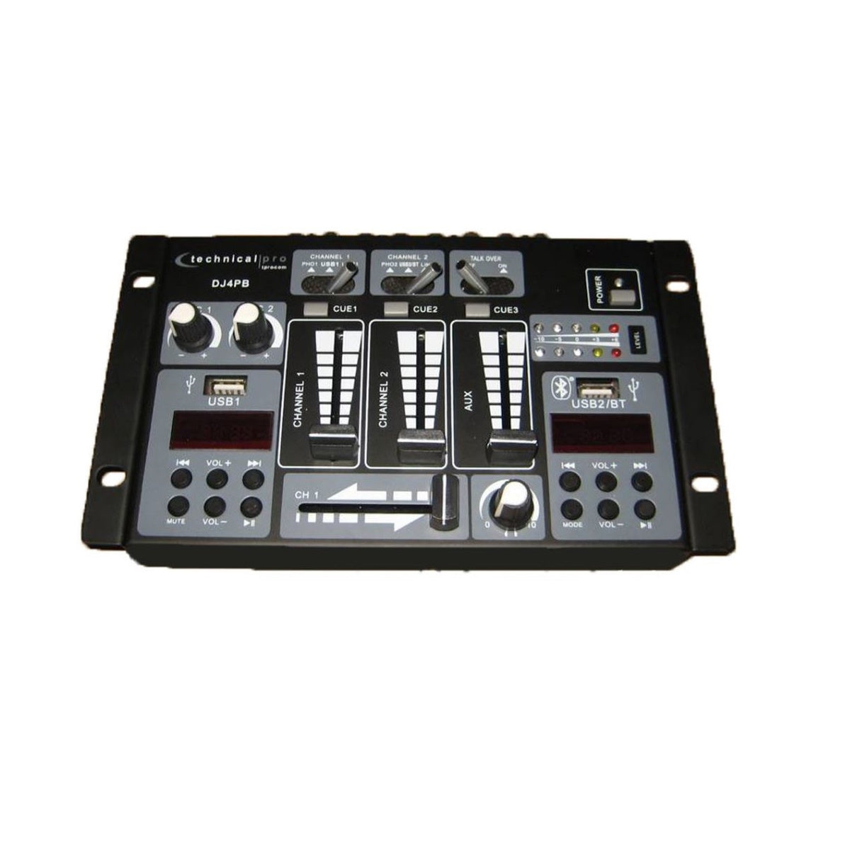 Technical Pro Professional 2 Channel USB Bluetooth DJ Mixer Controller with Inputs AUX, 2 USB, Microphone DJ4PB