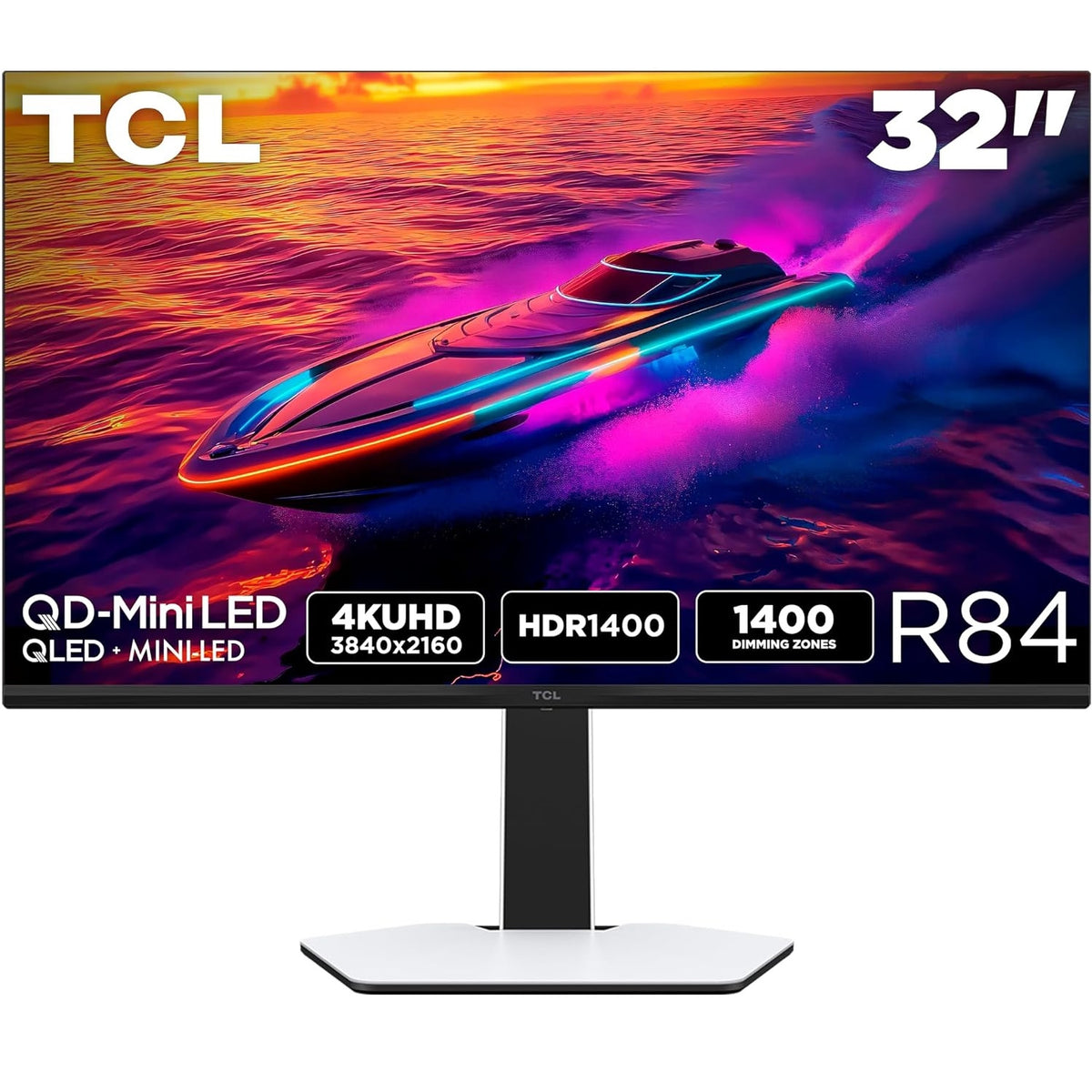 TCL 32" R84 Series 4K UHD HDR QD-Mini LED 1ms Gaming Monitor Black & White 32R84