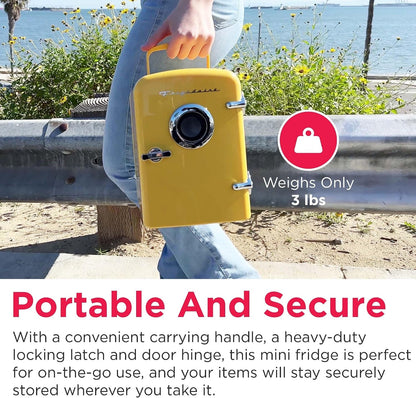 FRIGIDAIRE Mini Portable Fridge Cooler, BUILT-IN BLUETOOTH SPEAKER, Yellow EFMIS151-YELLOW