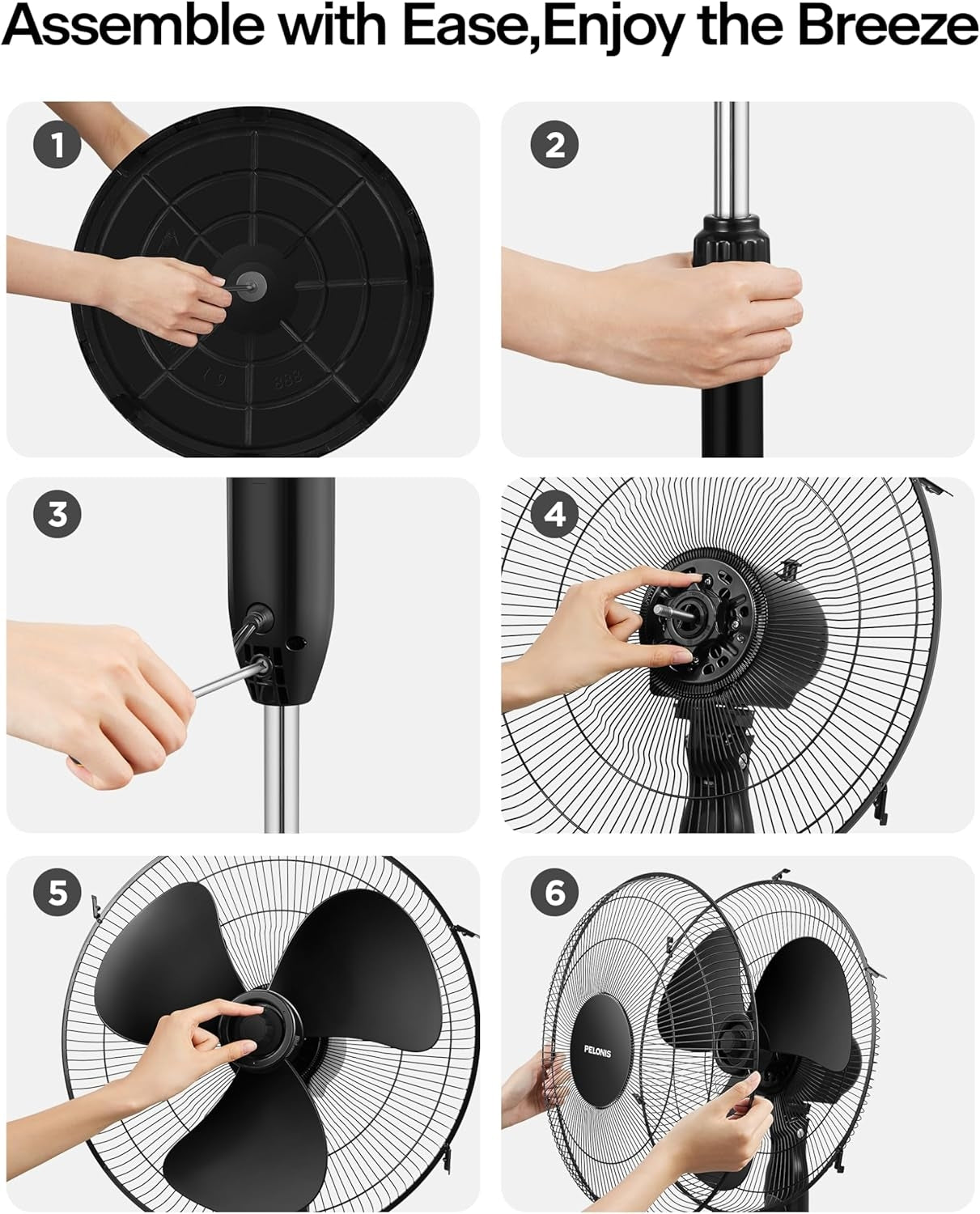 Pelonis 16 Pedestal Remote Control Oscillating Stand Up Fan 7-Hour Timer 3-Speed and Adjustable Height Black PFS40A4BBB