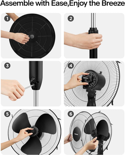 Pelonis 16 Pedestal Remote Control Oscillating Stand Up Fan 7-Hour Timer 3-Speed and Adjustable Height Black PFS40A4BBB