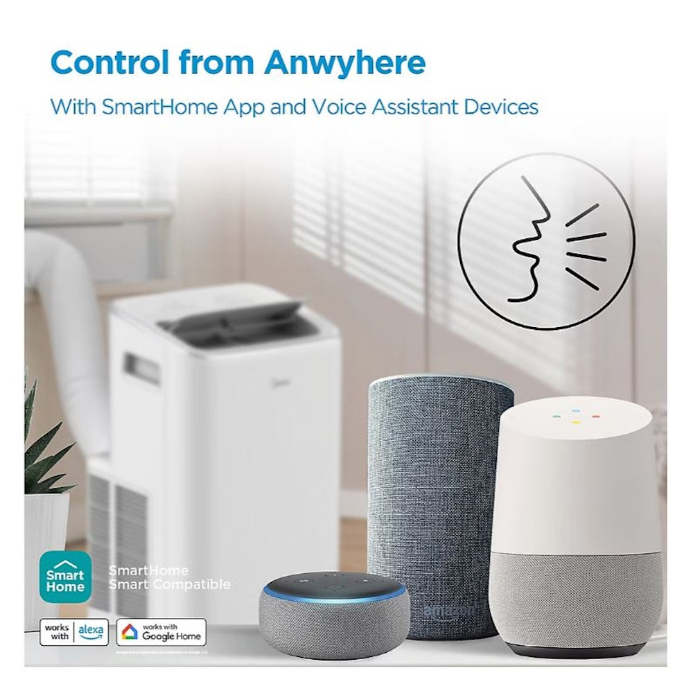 Midea Smart Inverter 10,000 BTU DOE Portable Air Conditioner White, 450 sq ft, compatible app for voice assistant (such as Alexa or Google Home)  MAP10V1JWT-B