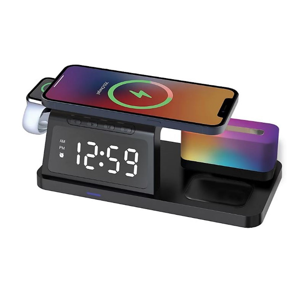 Smartpoint Wireless Charging Alarm Clock Night Light 4-in-1 charging station, Night light with color modes and white mode - SPWLSCHACNL2