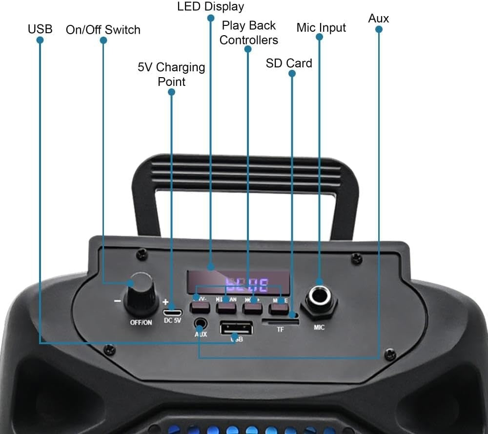 Technical Pro SPARK28 Rechargeable LED Bluetooth Speaker with TWS
