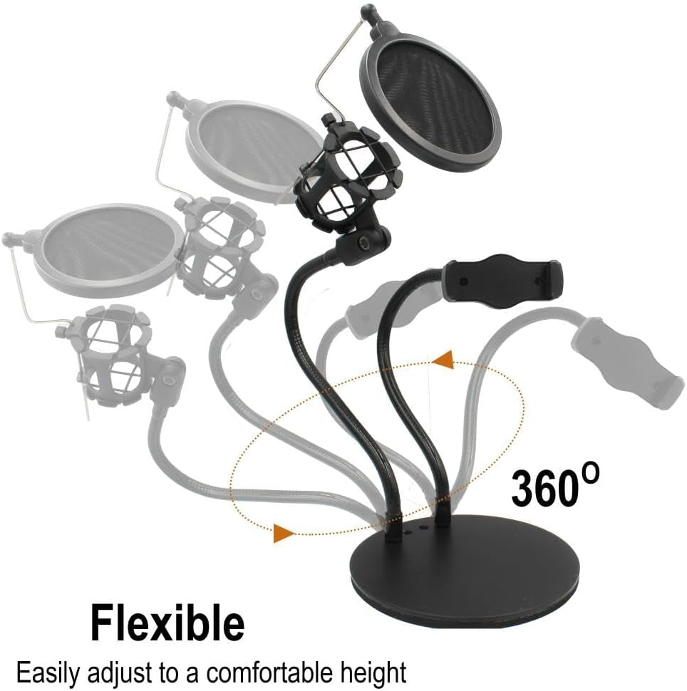 Technical Pro 2-in-1 Gooseneck Phone Holder with Microphone Shock Mount Holder & Microphone Pop Filter Flexible Mic Arm