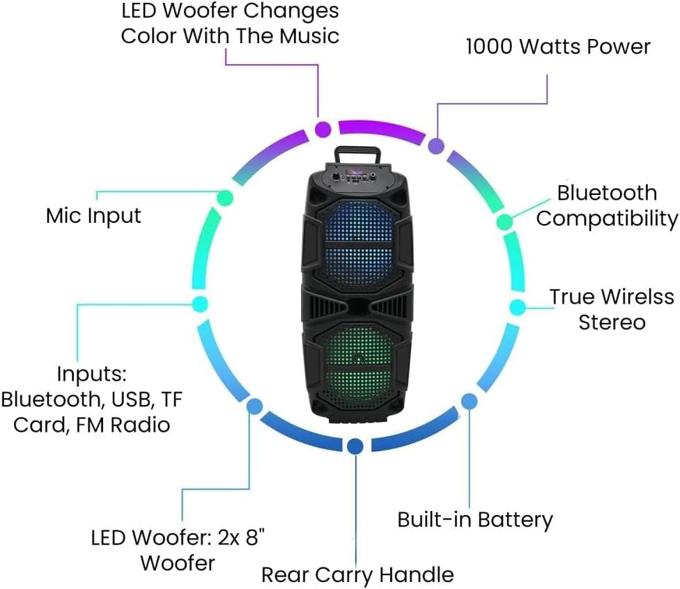 Technical Pro SPARK28 Rechargeable LED Bluetooth Speaker with TWS