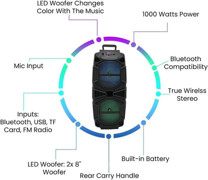 Technical Pro SPARK28 Rechargeable LED Bluetooth Speaker with TWS