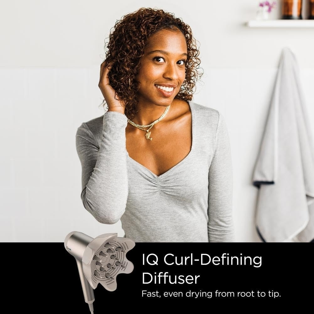 Shark HD113BRN Hair Blow Dryer HyperAIR Fast-Drying with IQ 2-in-1 Concentrator and Curl-Defining Diffuser Attachments, Stone