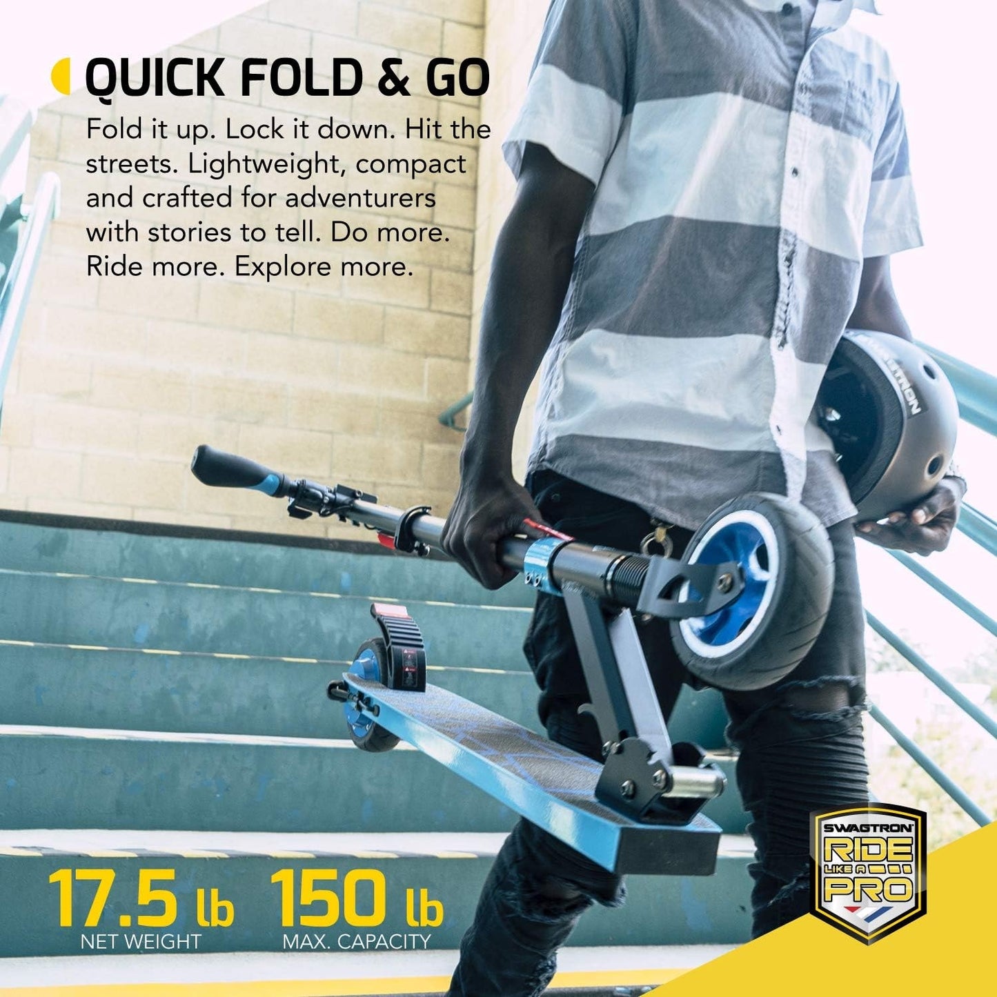 Swagtron SG-8 Swagger 8 Lightweight Folding Electric Scooter for Kids & Teens, Up to 150 lbs., 5.5 " Wheels / Suspension  98168-8