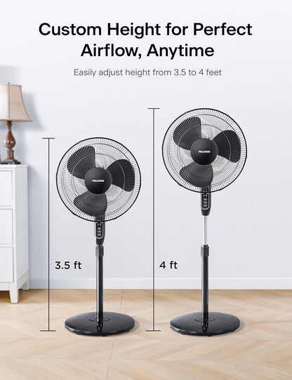 Pelonis 16 Pedestal Remote Control Oscillating Stand Up Fan 7-Hour Timer 3-Speed and Adjustable Height Black PFS40A4BBB