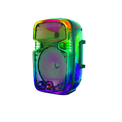 QFX 8" Translucent Portable Party Speaker With Rechargeable Battery and Wired Microphone TMS-802