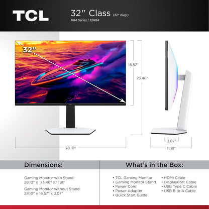 TCL 32" R84 Series 4K UHD HDR QD-Mini LED 1ms Gaming Monitor Black & White 32R84