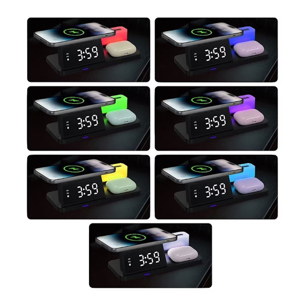 Smartpoint Wireless Charging Alarm Clock Night Light 4-in-1 charging station, Night light with color modes and white mode - SPWLSCHACNL2