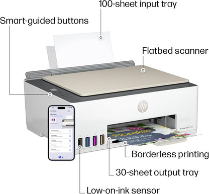 HP - Smart Tank 5103 Wireless AI-Enabled AiO Supertank Inkjet Printer w/ 100 Sheets of Photo Paper - White