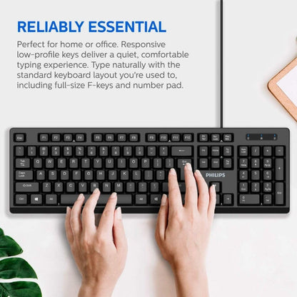 Philips USB Keyboard for Home or Office - 104/105 Quiet-Click Keys, Ergonomic, Low-Profile SPK6234