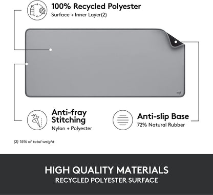 Logitech Deskmat Studio Series Extended Mousepad Spill-Resistant Gray 956-000047