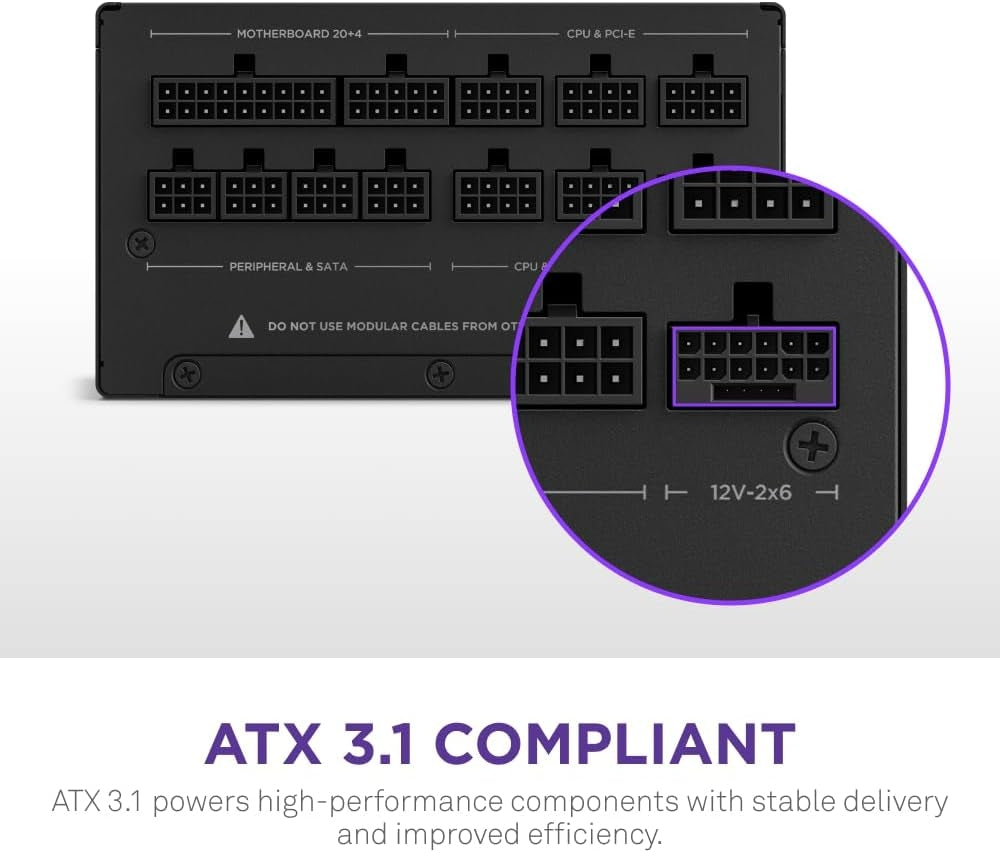 NZXT C850 850 Watt 80 Plus Gold ATX Fully Modular Power Supply (Black) - ATX 3.1 Compatible PA-8G2BB-US