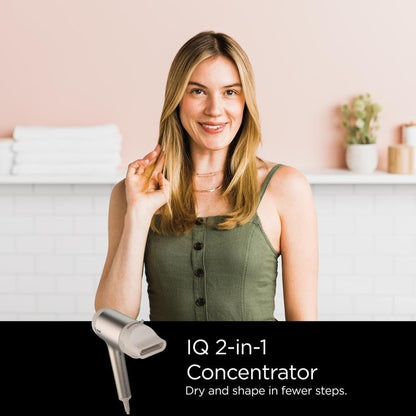 Shark HD113BRN Hair Blow Dryer HyperAIR Fast-Drying with IQ 2-in-1 Concentrator and Curl-Defining Diffuser Attachments, Stone