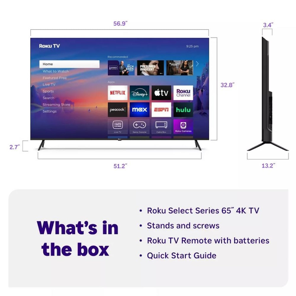 Roku 65" Select Series 4K HDR Smart Roku TV with Roku TV Remote: LED, Wi-Fi, HDMI 65R4C4