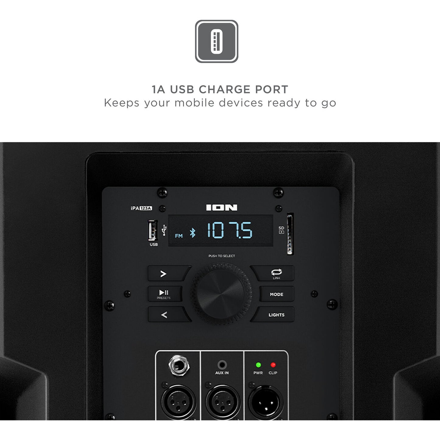 ION Audio Total PA Spartan High-Power Bluetooth PA System with Lights, Stand, and Microphone IPA123A Black