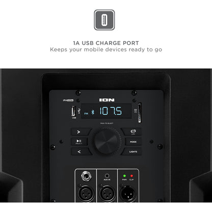 ION Audio Total PA Spartan High-Power Bluetooth PA System with Lights, Stand, and Microphone IPA123A Black