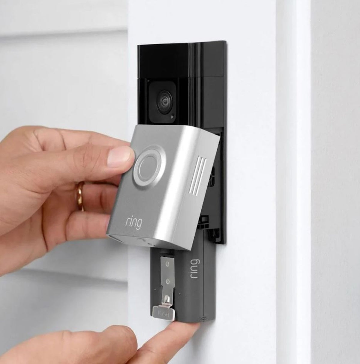 Ring Battery Doorbell Plus Smart Wi-Fi Video Doorbell Battery Operated with Head-to-Toe View Satin Nickel B09WZBPX7K