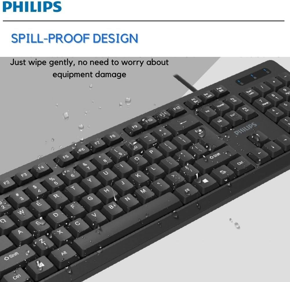 Philips USB Keyboard for Home or Office - 104/105 Quiet-Click Keys, Ergonomic, Low-Profile SPK6234