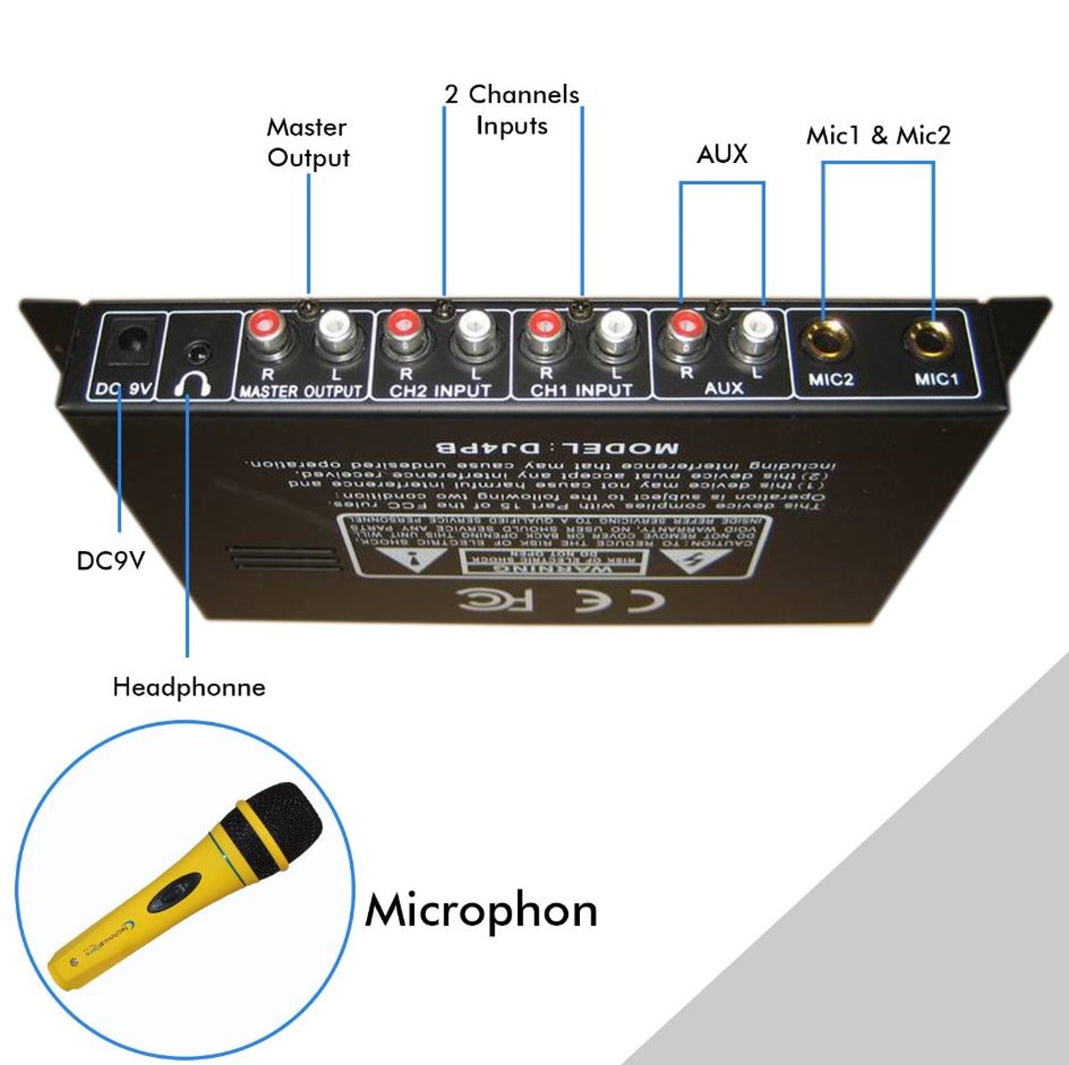 Technical Pro Professional 2 Channel USB Bluetooth DJ Mixer Controller with Inputs AUX, 2 USB, Microphone DJ4PB