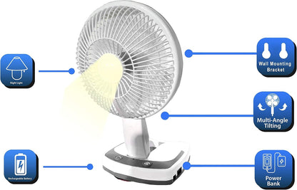 Technical Pro OF6W Rechargeable Desk/Wall Fan with LED Work Lamp and Powerbank