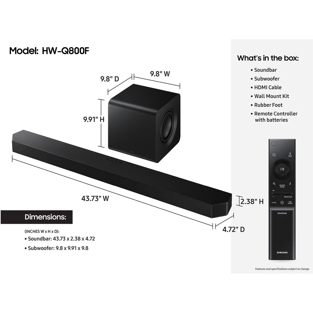 Samsung Q-series Soundbar 5.1.2 ch w/ Subwoofer 400W Black HW-Q800F/ZA