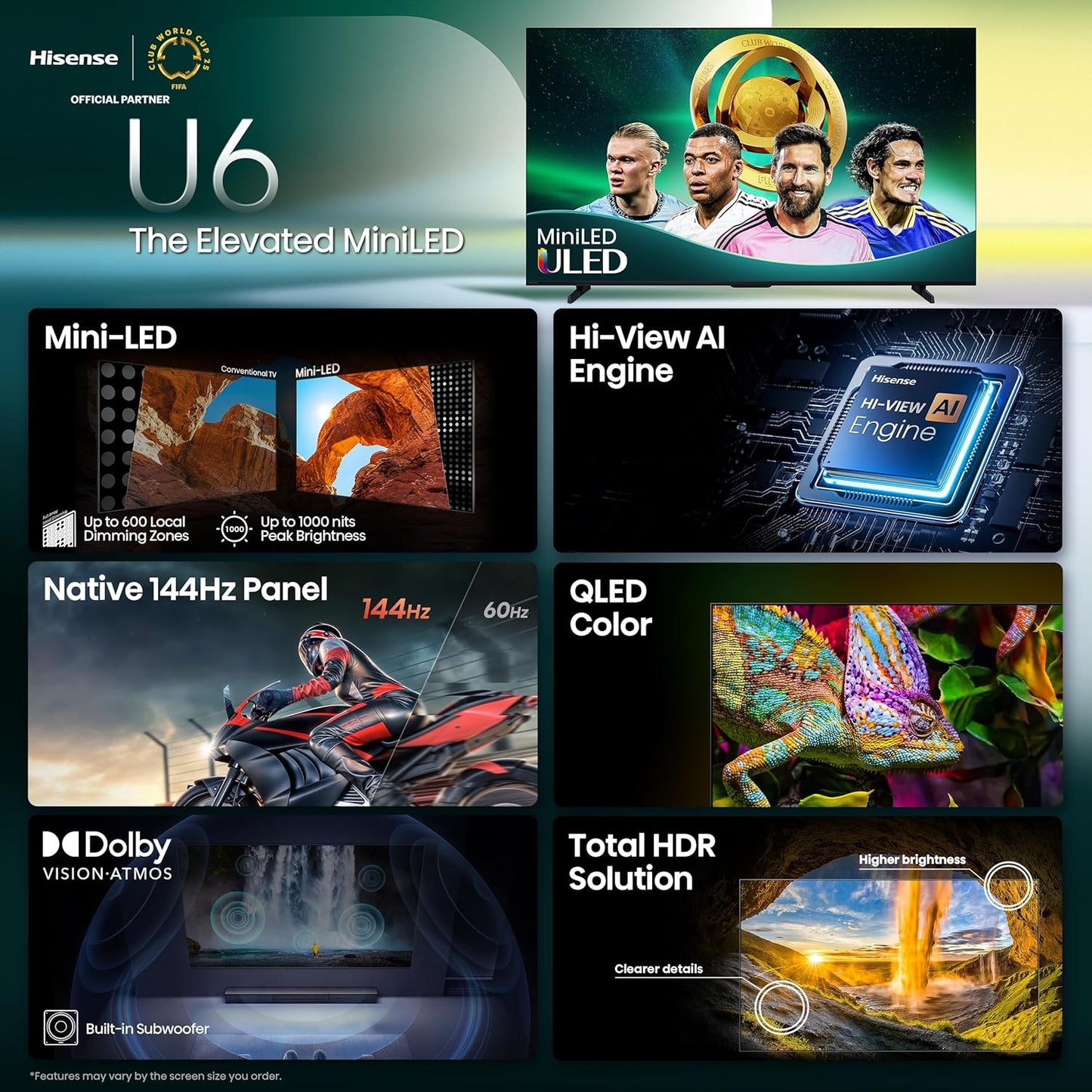 Hisense 55" Class U6 Series MiniLED QLED UHD 4K HDR Smart Fire TV (2025) 55U65QF