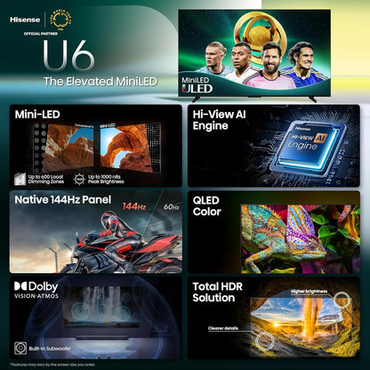 Hisense 55" Class U6 Series MiniLED QLED UHD 4K HDR Smart Fire TV (2025) 55U65QF