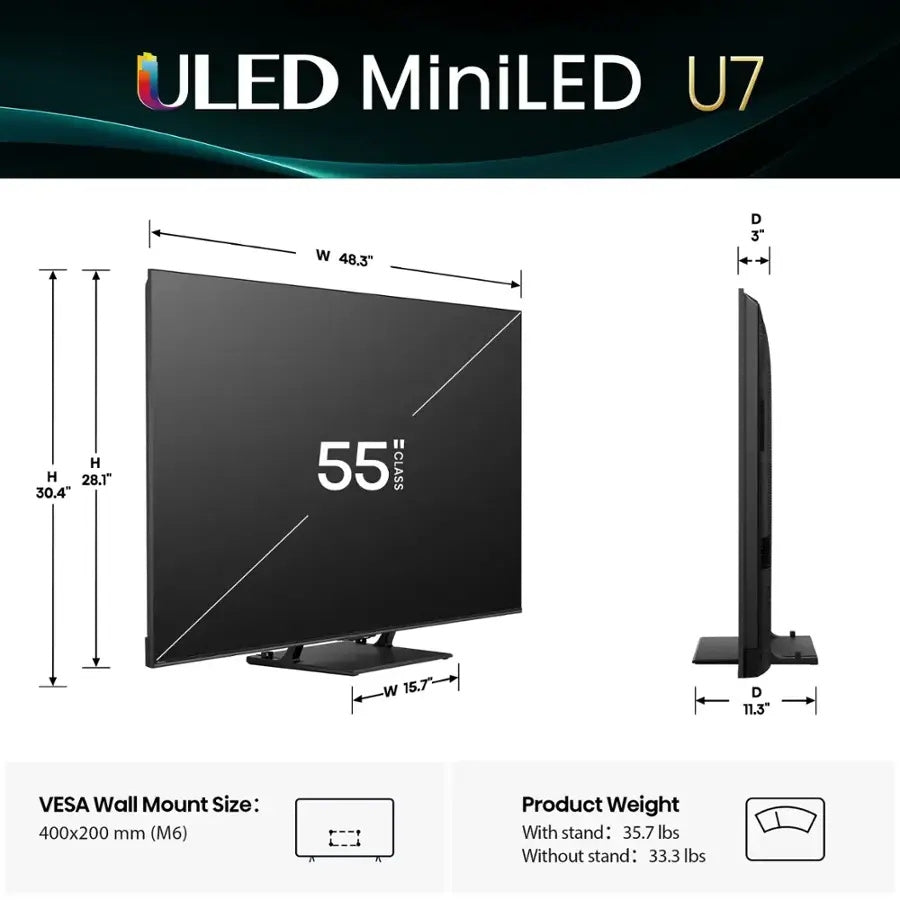 Hisense 55" Class U7 Series MiniLED QLED UHD 4K HDR Smart Google TV (2025) 55U75QG