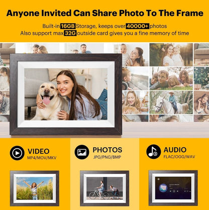 Kodak 10" Wi-Fi Digital Picture Frame, Solid Wood Tone Frame Chocolate RCF-1012W