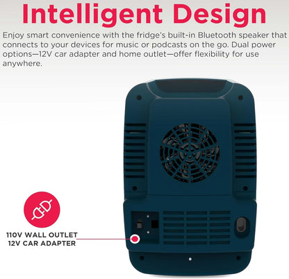 Frigidaire 9-Can/6L Retro Mini Refrigerator with Bluetooth Blue EFMIS176-AZURE, Includes 110V home power cord & 12V DC car adapter