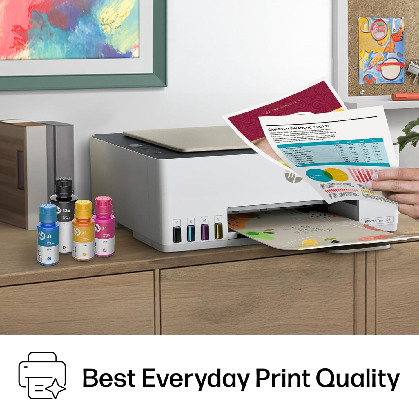 HP - Smart Tank 5103 Wireless AI-Enabled AiO Supertank Inkjet Printer w/ 100 Sheets of Photo Paper - White