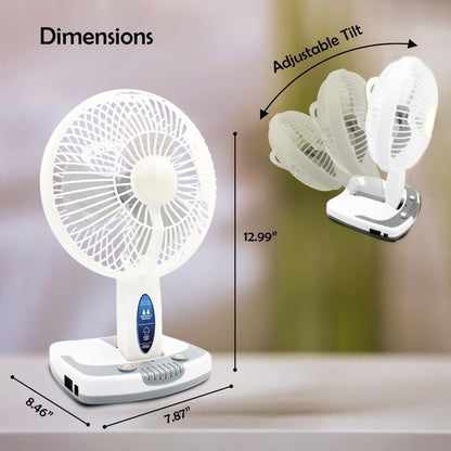 Technical Pro OF6W Rechargeable Desk/Wall Fan with LED Work Lamp and Powerbank