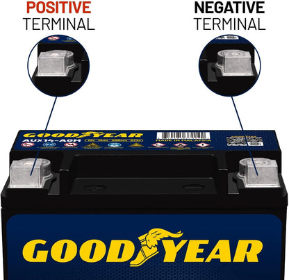 Goodyear AUX14-AGM BCI Group Size 400 12V 14 AH, 20RC, 200 CCA Platinum series Rechargeable AGM Maintenance Free Auxiliary Battery