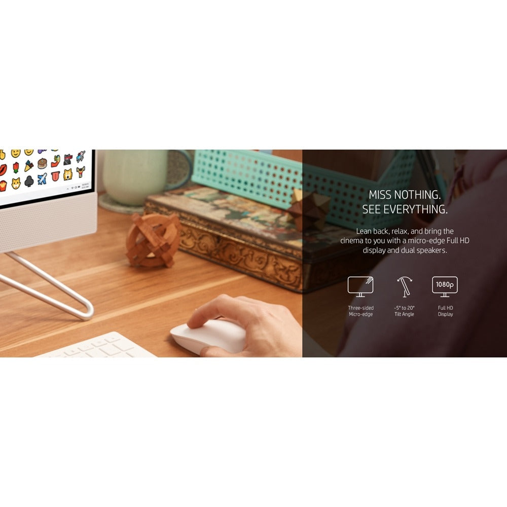 HP 24-cb0110 24" All-in-One Computer, Intel Celeron J4025, 4GB/ 256GB SSD, Win11 Home, Snow White, 577C4AA#ABA