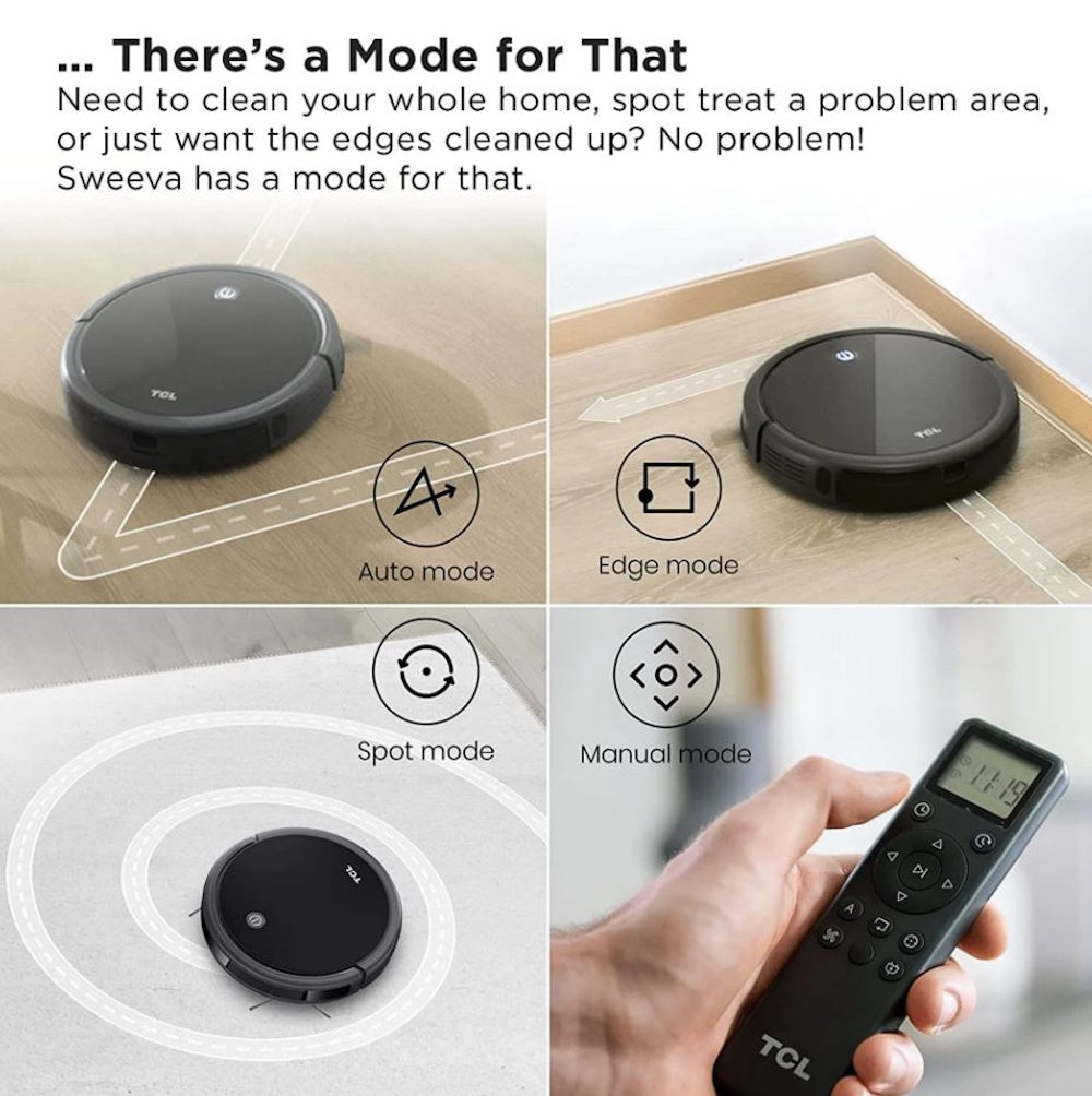 TCL Sweeva 1000 Robot Vacuum, Hard Floors & Carpets, Scheduled Cleaning RV1014B