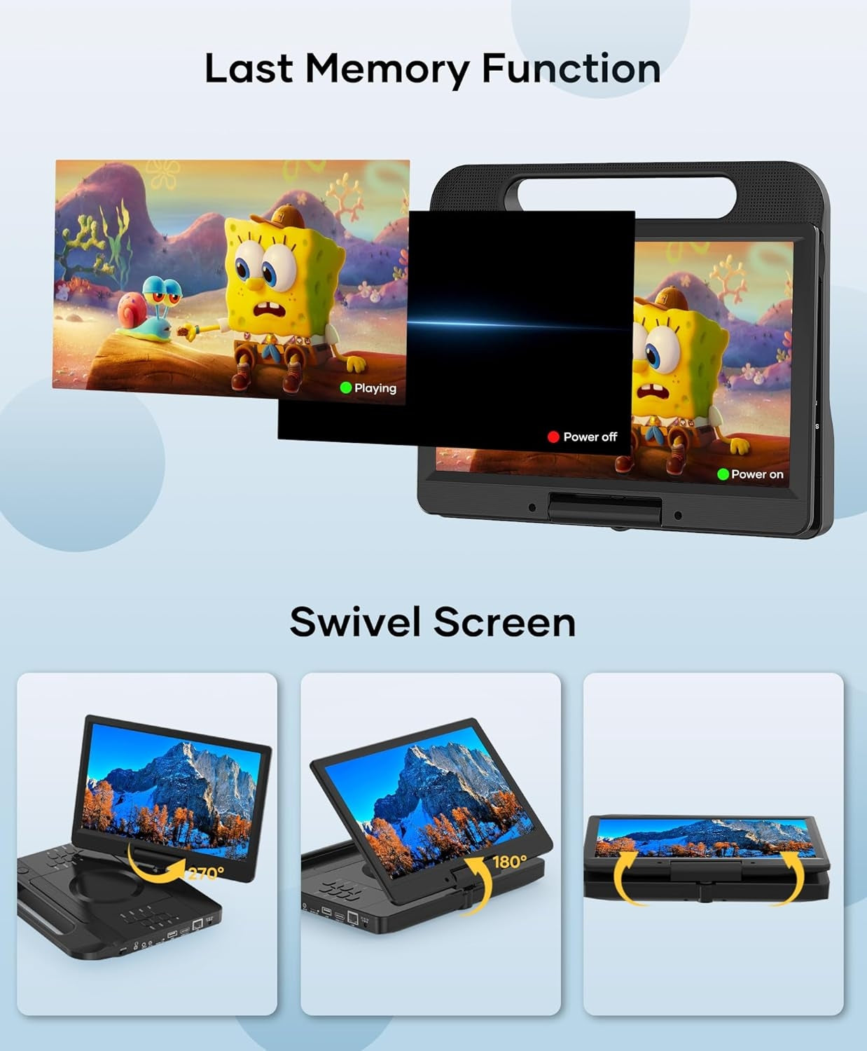 FANGOR 12’’ Portable Blu Ray Player with 1080P Full HD Swivel Screen F-BR114