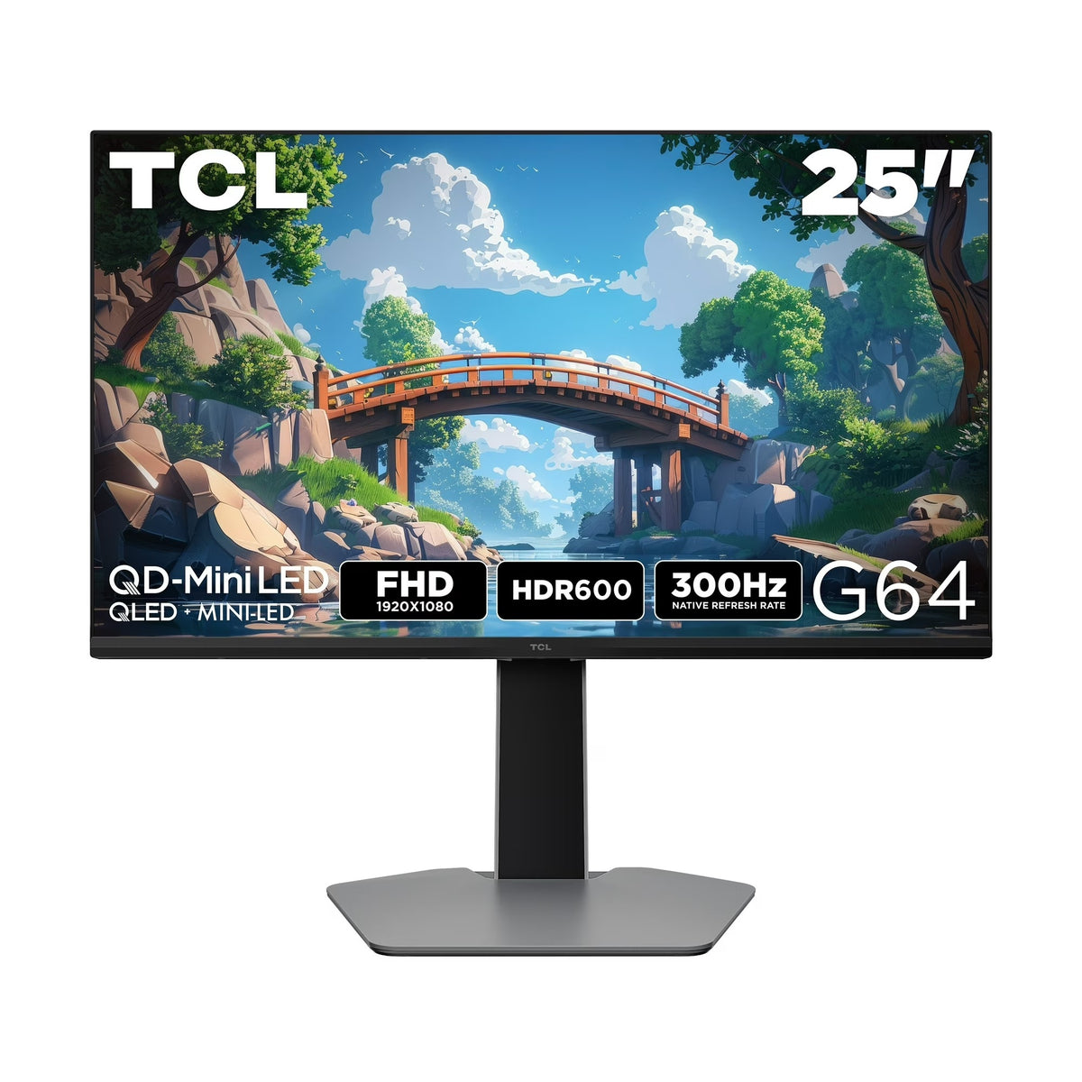 TCL 25” G64 Series FHD HDR QD-Mini LED Gaming Monitor, 300Hz, 1ms, AMD FreeSync - 25G64