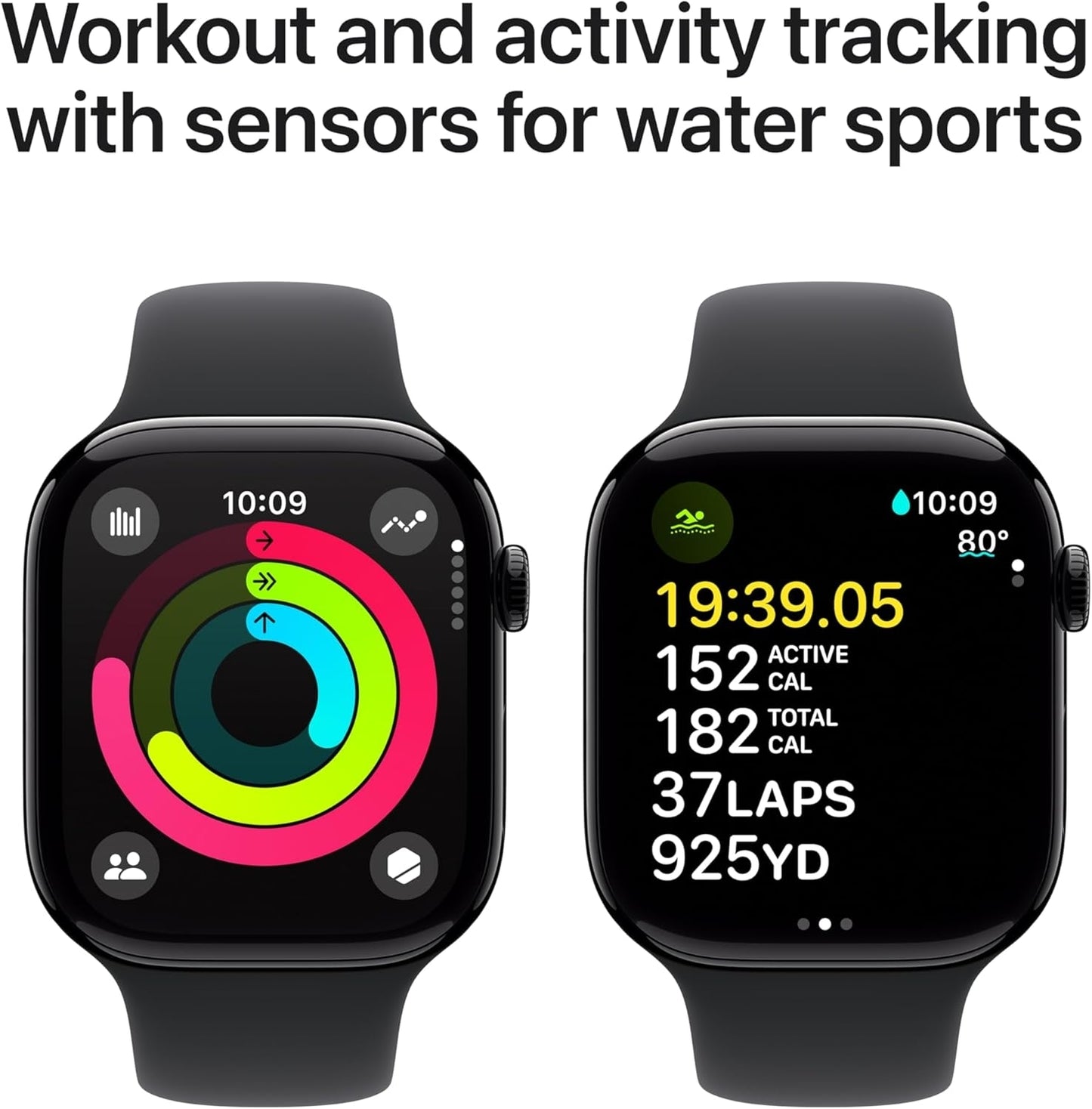 Apple Watch Series 10 GPS 46mm Aluminum Case with Black Sport Band - M/L - Jet Black MWWQ3LW/A
