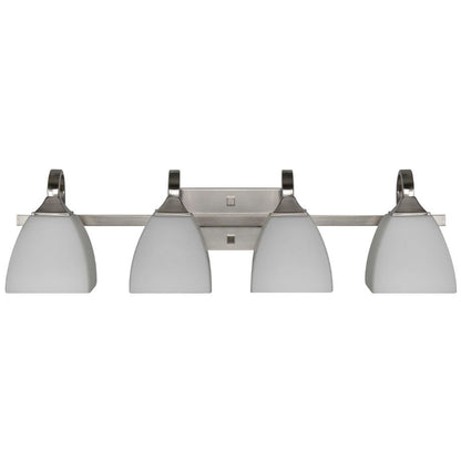 Sunset Lighting F19014-80 Starling 4-Light Vanity 100-Watt Frosted Opal Glass Bright Satin Nickel Finish