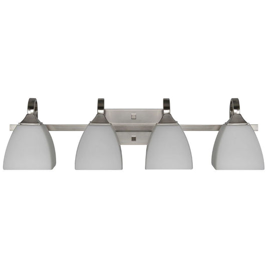 Sunset Lighting F19014-80 Starling 4-Light Vanity, Frosted Opal Glass Dimmable Bright Satin Nickel Finish
