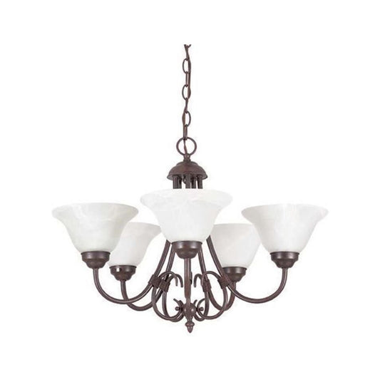 Sunset Lighting Madrid 5-Light Chandelier, 100W Faux Alabaster Glass Dimmable with Rubbed Bronze Finish F6345-62