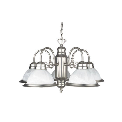 Sunset Lighting 5-Light Down Chandelier, Faux Alabaster Glass Dimmable Satin Nickel Finish F6315-53